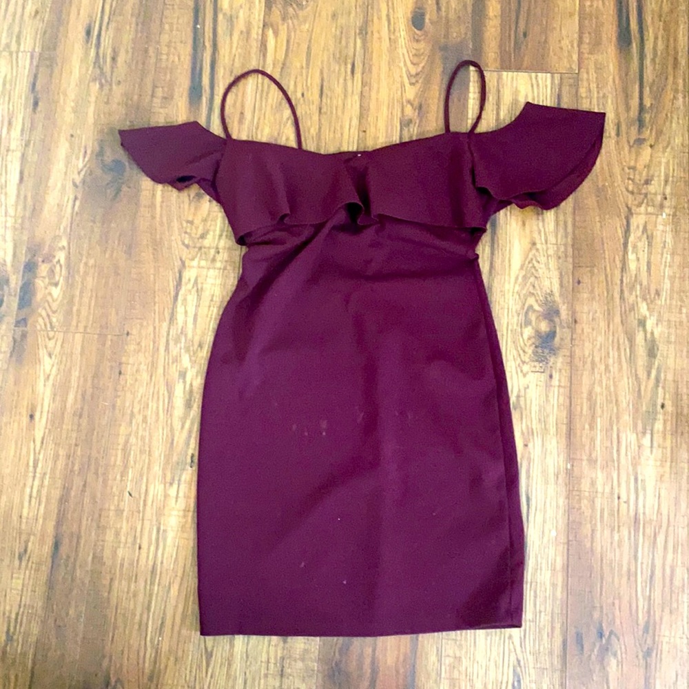 Wine colored off the shoulder dress